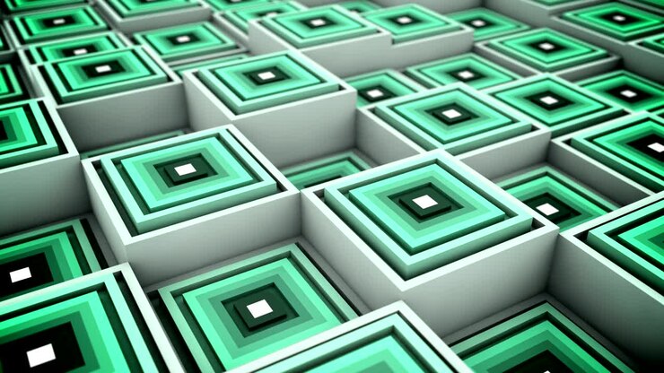 Abstract 3d rendering with cubes, animated background with moving geometric shapes. Seamless 4k video.
