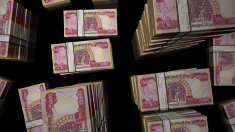 vuelo sobre el dinar iraquí dinero billetes paquetes de animación de bucle
