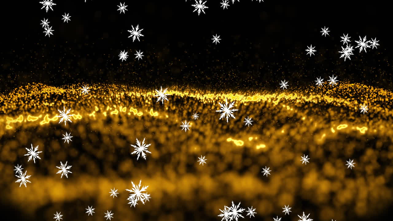 금빛으로 빛나는 물결 위에 내리는 눈의 애니메이션