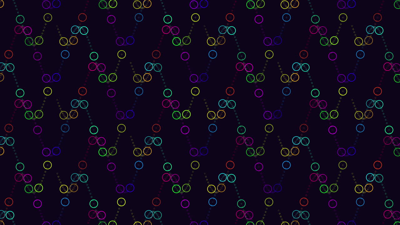 vibrantes círculos flotantes y líneas crean un patrón cautivador en fondo negro