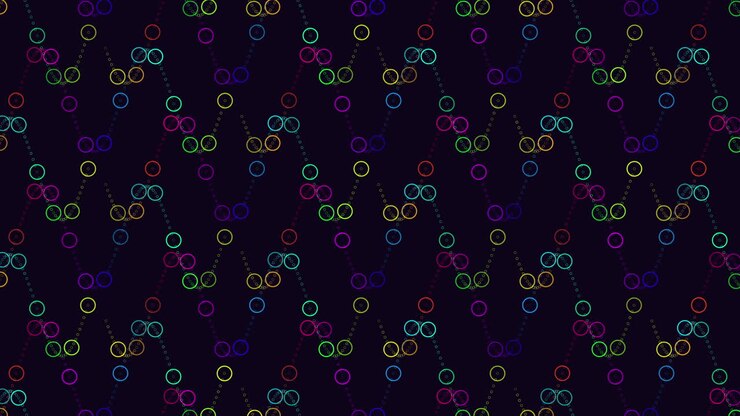 Vibrant floating circles and lines create captivating pattern on black background