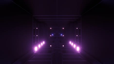 un corredor de túnel de ciencia ficción atmosférico oscuro con luces brillantes y ventanas de vidrio reflectante
