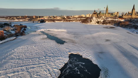 winter in ottawa canada - frozen river downtown