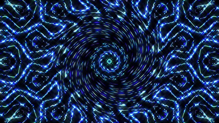 Caleidoscopio astratto con splendide linee blu luminose e fluide in movimento, composizione di luce brillante