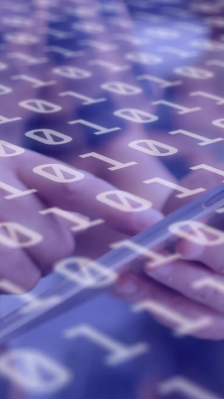 Animation of data processing over caucasian man using tablet