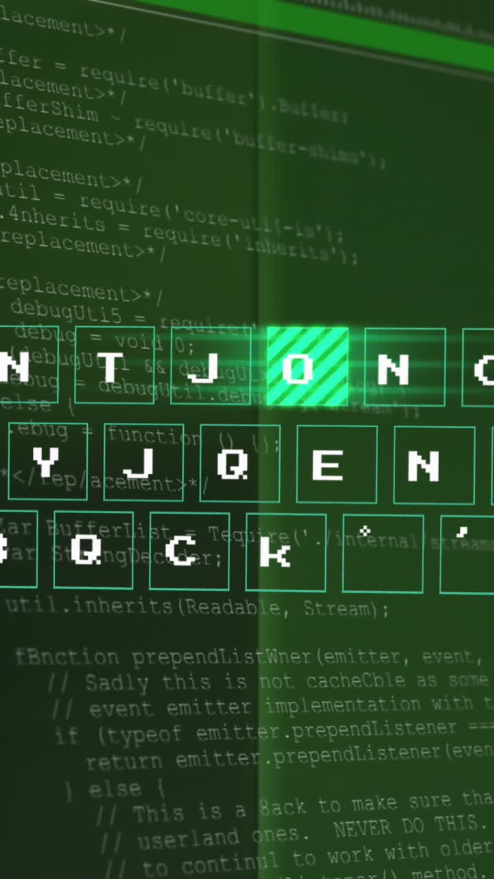 Animation of data processing and keyboard over server room