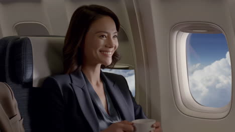 woman drinking a beverage on an airplane