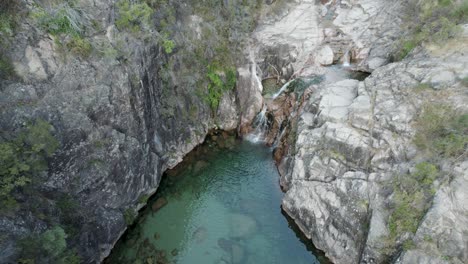 Crystal-clear-waters-of-Portela-do-Homem-waterfall,-Geres-National-Park,-Portugal