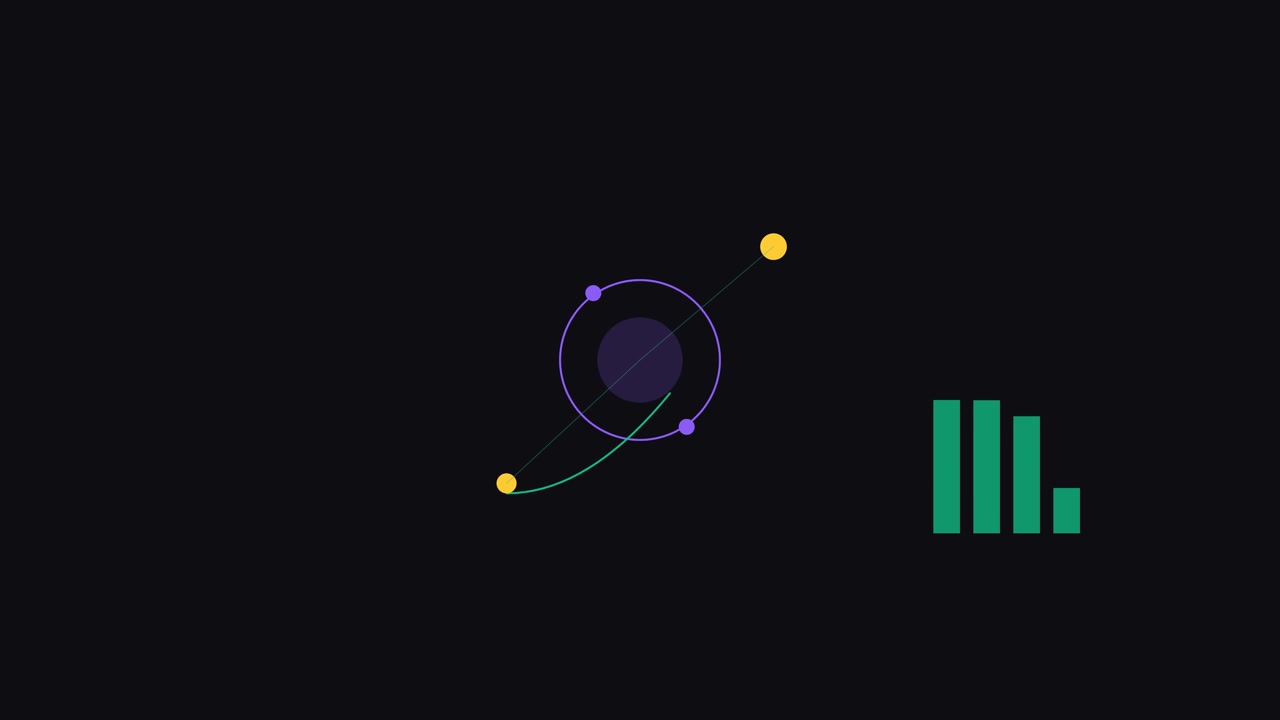 Abstract Motion Graphic with Rotating Orbits and Growing Bar Chart