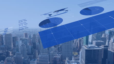 animación del procesamiento de datos estadísticos sobre una vista aérea del paisaje urbano