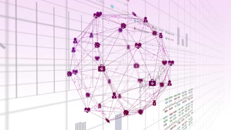 Animation-Eines-Globus-Mit-Verbindungen-Und-Datenverarbeitung-über-Ein-Gitter