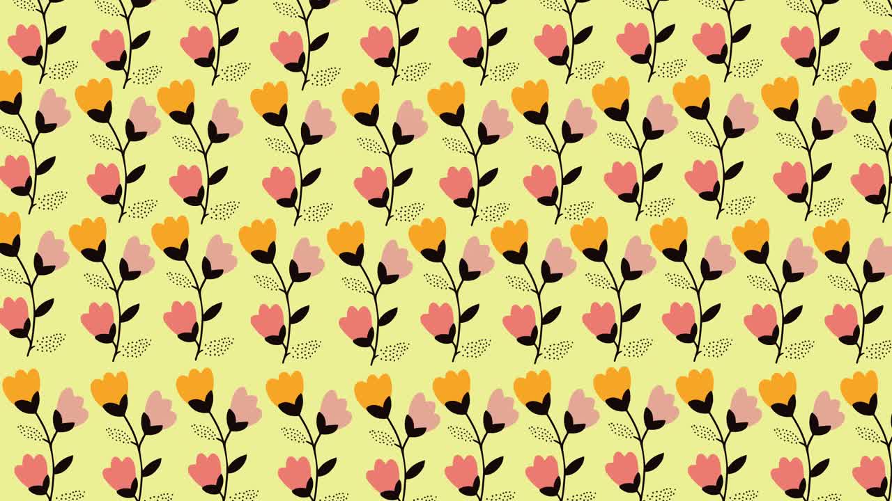 Animation of multi coloured flowers on yellow background