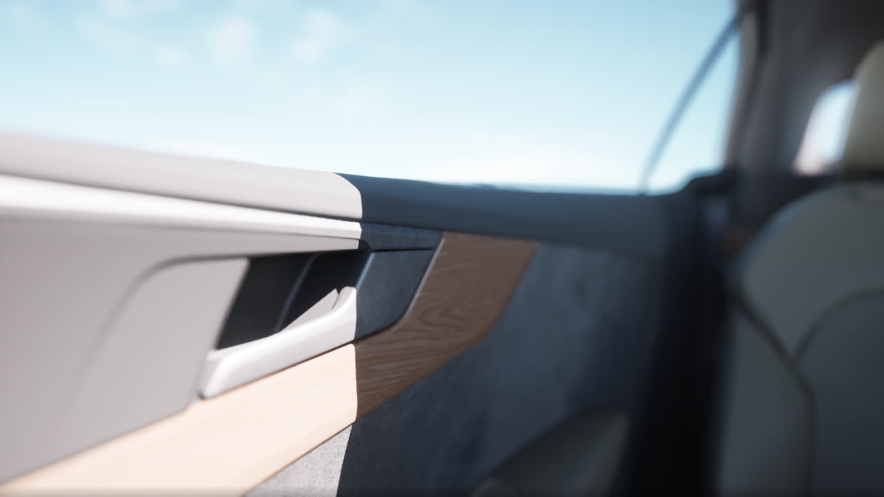 나무 장식 으로 된 자동차 문 손잡이 의 클로즈업