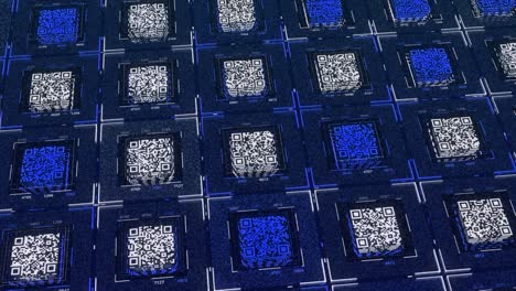 abstract small qr code squares on colorful background, seamless loop. animation. concept of digital information transfer in online world