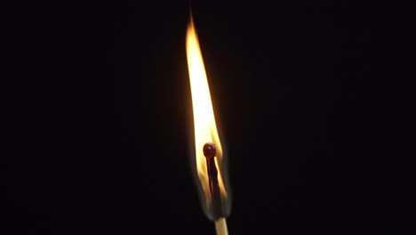 close up lucifer stick with burning flame, black screen background