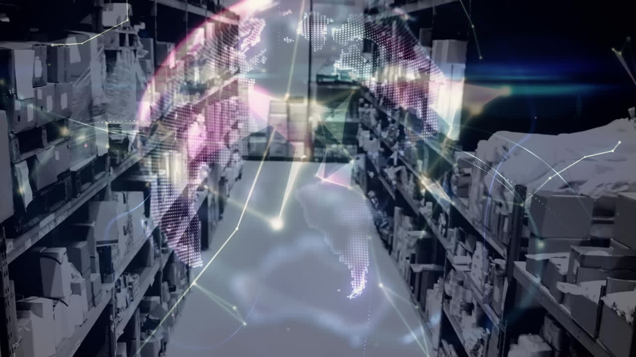 창고의 선반에 대한 연결 네트워크의 애니메이션