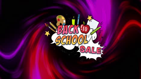 Animation-of-back-to-school-over-red-spiral-on-black-background