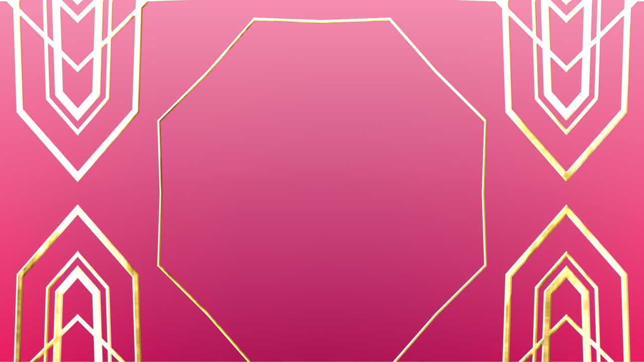 분홍색 배경 위에 반 ⁇ 이는 황금색 패턴의 애니메이션