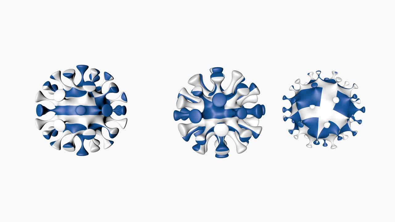3d 애니메이션 코로나바이러스 2019-ncov: 그리스의 발, 백색 배경의 코로나 바이러스 공, 알파 채널