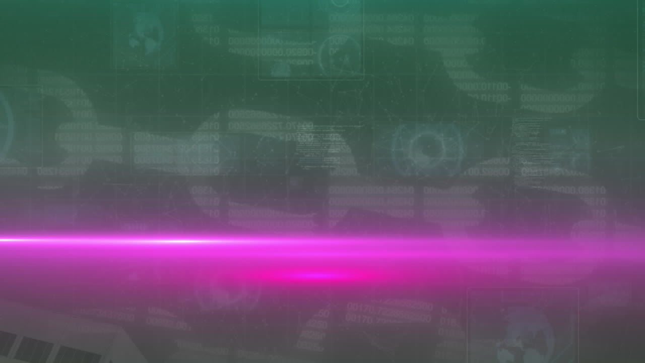 Animazione di luci, schermi e blockchain in spazio verde