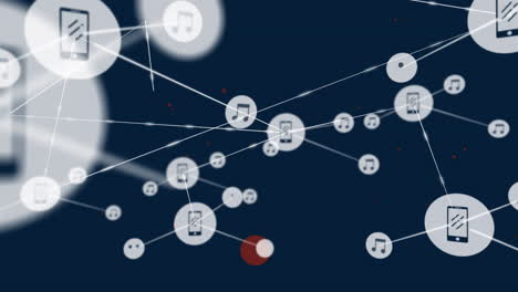 animación de la red de conexiones con iconos digitales sobre puntos rojos