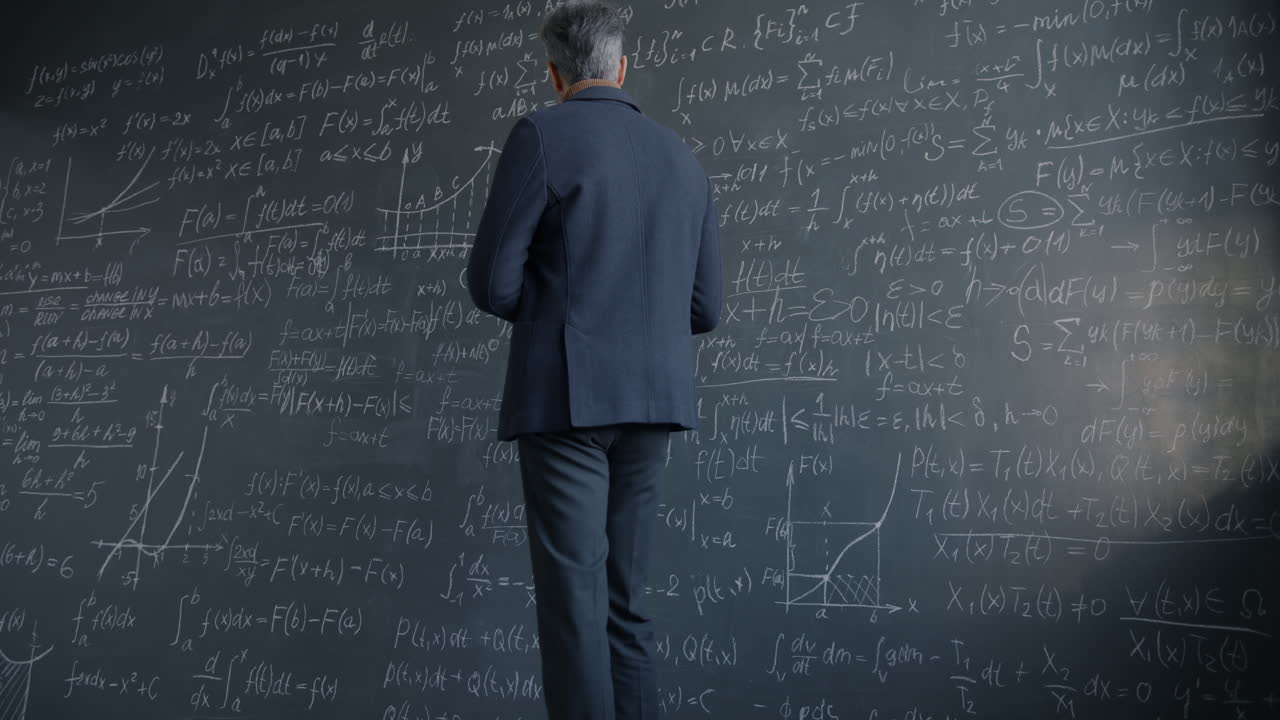 Professor Writing Complex Math Equations on a Blackboard