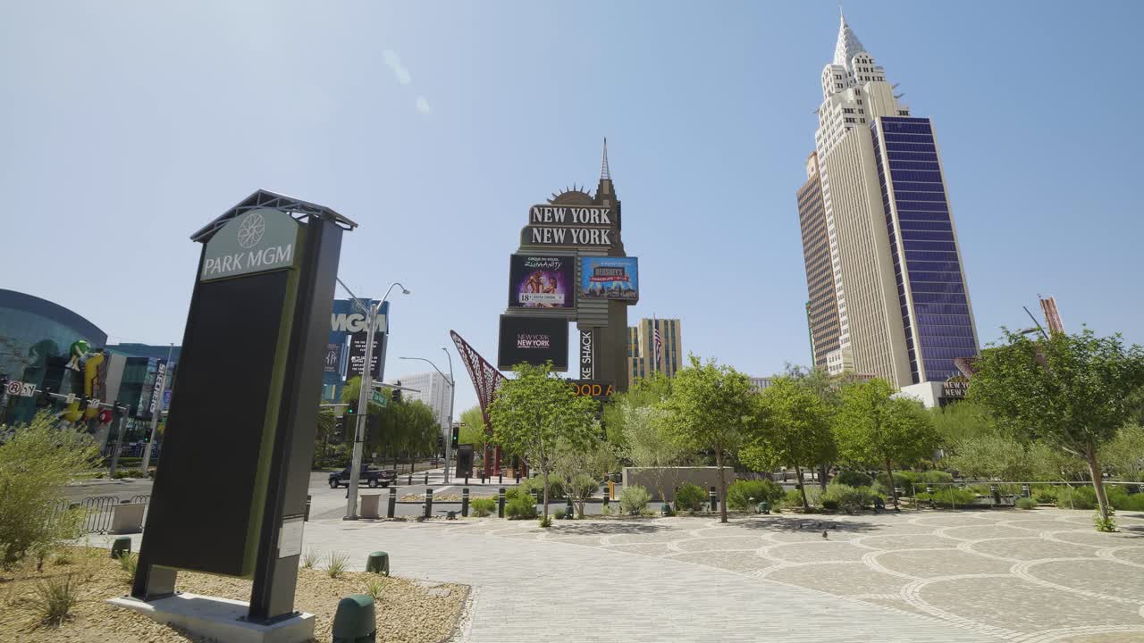 A walkway at Park MGM and the NYNY resort on the Las Vegas Strip remains empty.