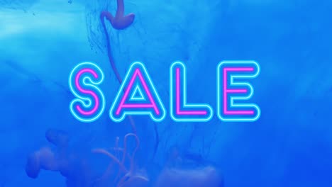 animación del texto de venta sobre un fondo líquido azul
