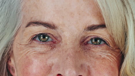 closeup, eyes and senior woman with skincare