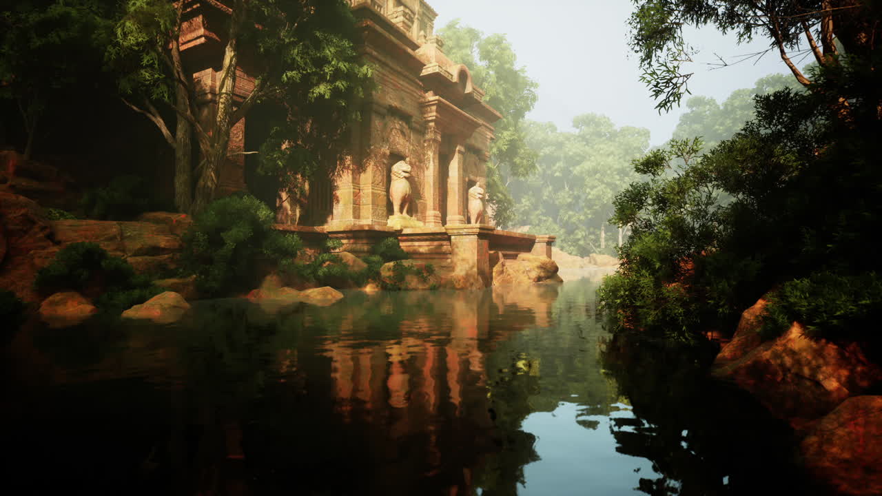 Ancient Temple Ruins in a Lush Jungle