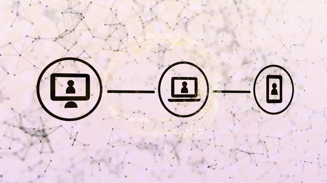 핑크색 배경에 연결 네트워크에 대한 디지털 아이콘 네트워크의 디지털 애니메이션