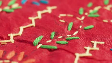 close-up of embroidered red fabric