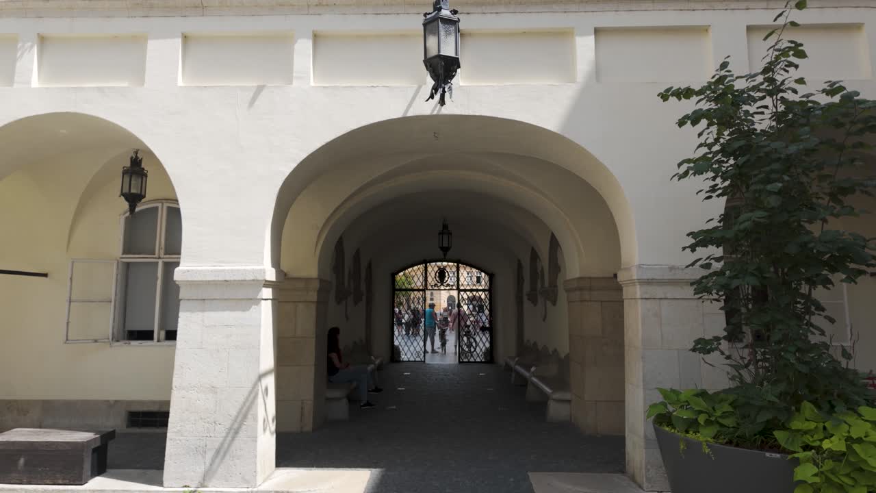 Elegant arches of the Old Town Hall in Bratislava, Slovakia under a sunny sky