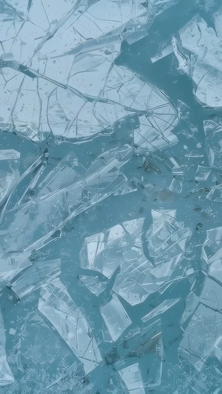 Video verticale: carrellata che mostra da vicino un foglio blu incrinato, rivelando sottili crepe
