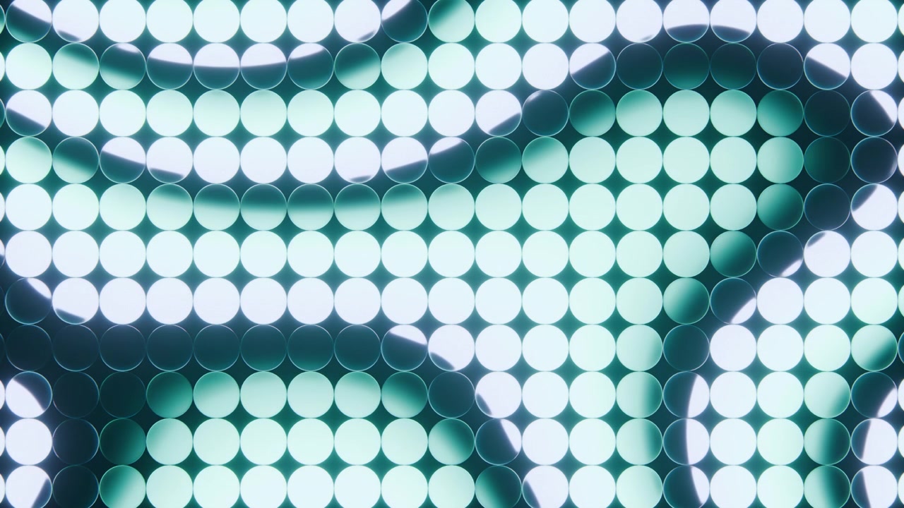 Abstract luminous surface with dense dotted lights and sweeping dark curves over a bright cyan glow, creating a futuristic geometric backdrop with strong