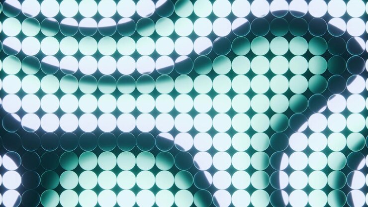 Abstract luminous surface with dense dotted lights and sweeping dark curves over a bright cyan glow, creating a futuristic geometric backdrop with strong