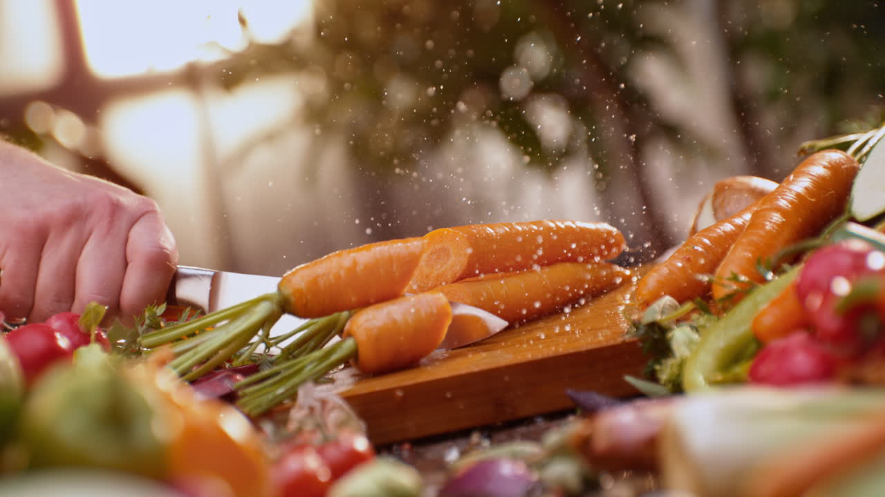 cortar zanahorias frescas