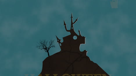 halloween with castle and ghosts in night