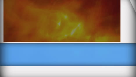 la animación de paneles azules y blancos se abre sobre ondas naranjas sobre fondo negro