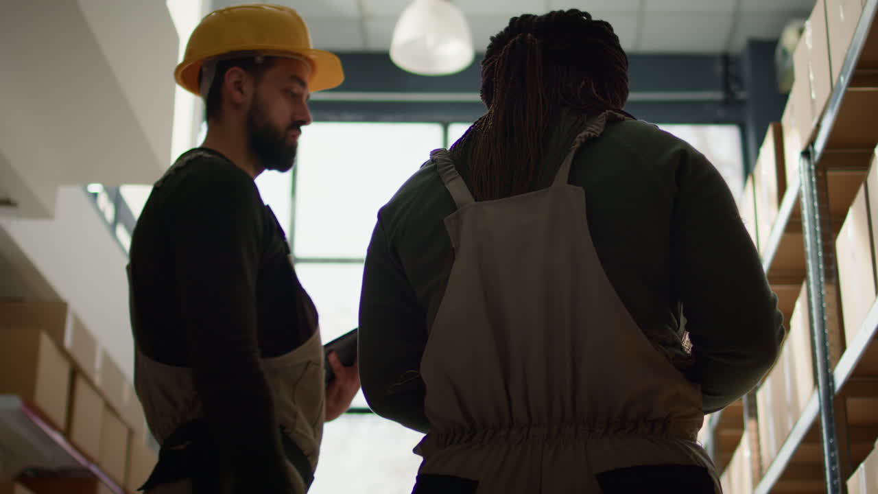 Warehouse workers taking inventory