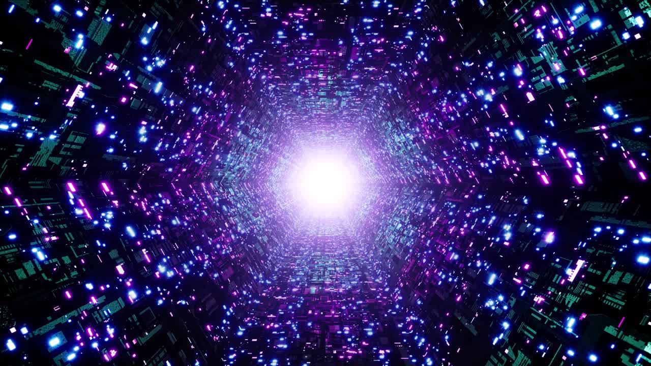 Glittering Neon Light Sci Fi Tunnel