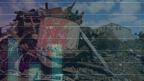 animación del procesamiento de datos estadísticos a través de la red de red contra el depósito de chatarra