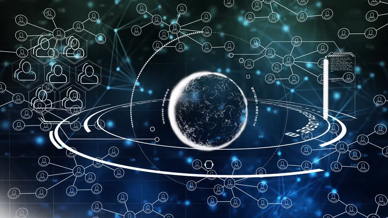 animación de la red de conexiones con los iconos de la gente en todo el mundo