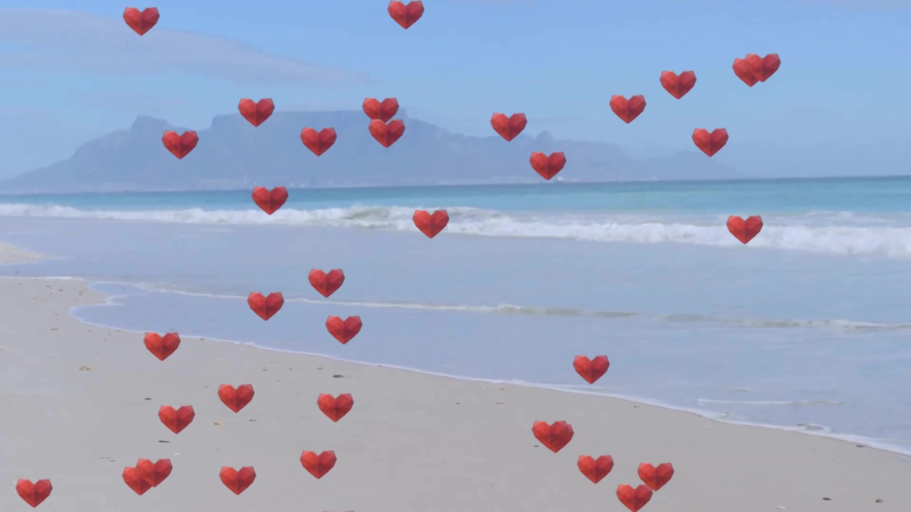 Dopo un secondo, icone a forma di cuore rosso che emergono, crescono e si spostano verso l'alto, poi svaniscono per simboleggiare l'amore