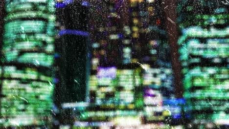 night city through wet glass