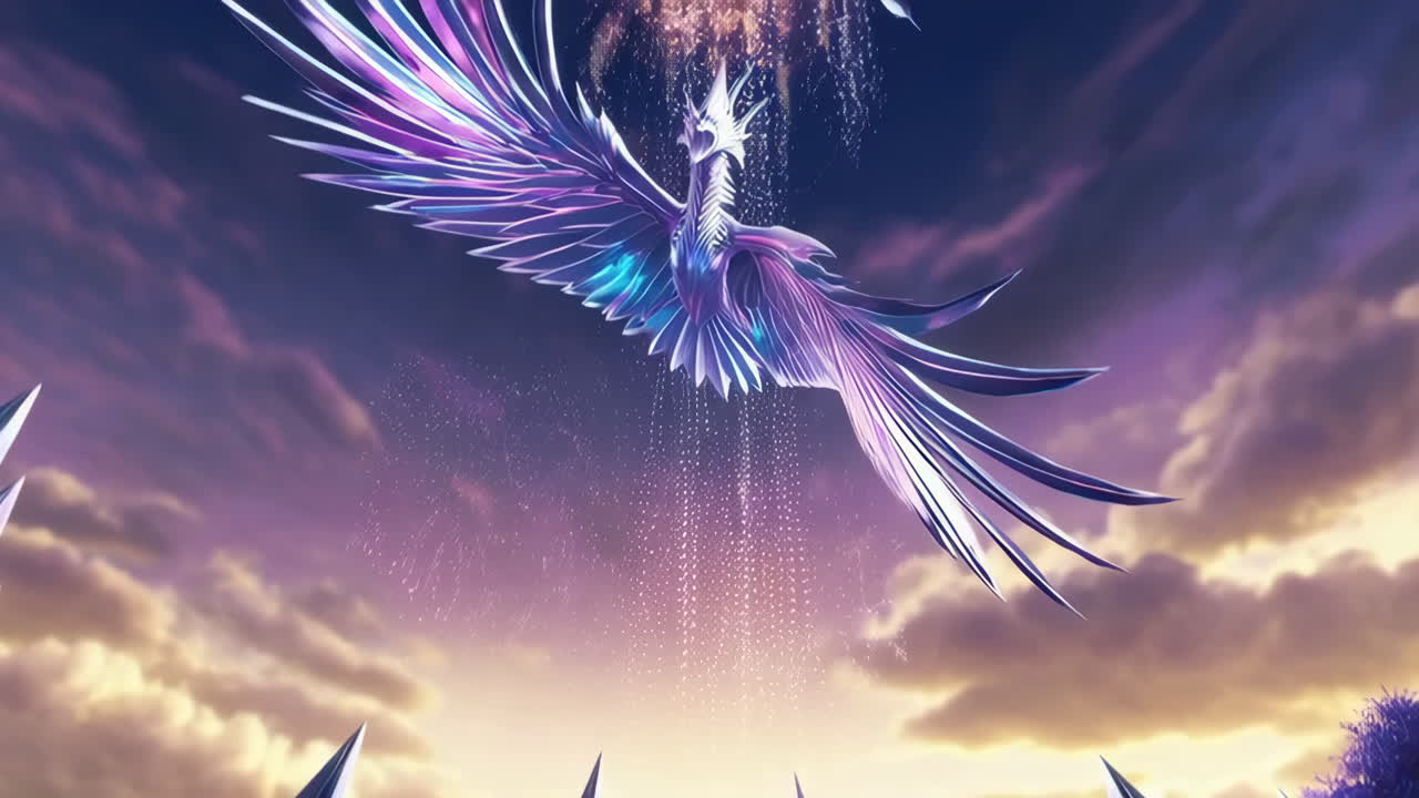Majestic Crystalline Phoenix Soaring Over a Magical Crystal Landscape