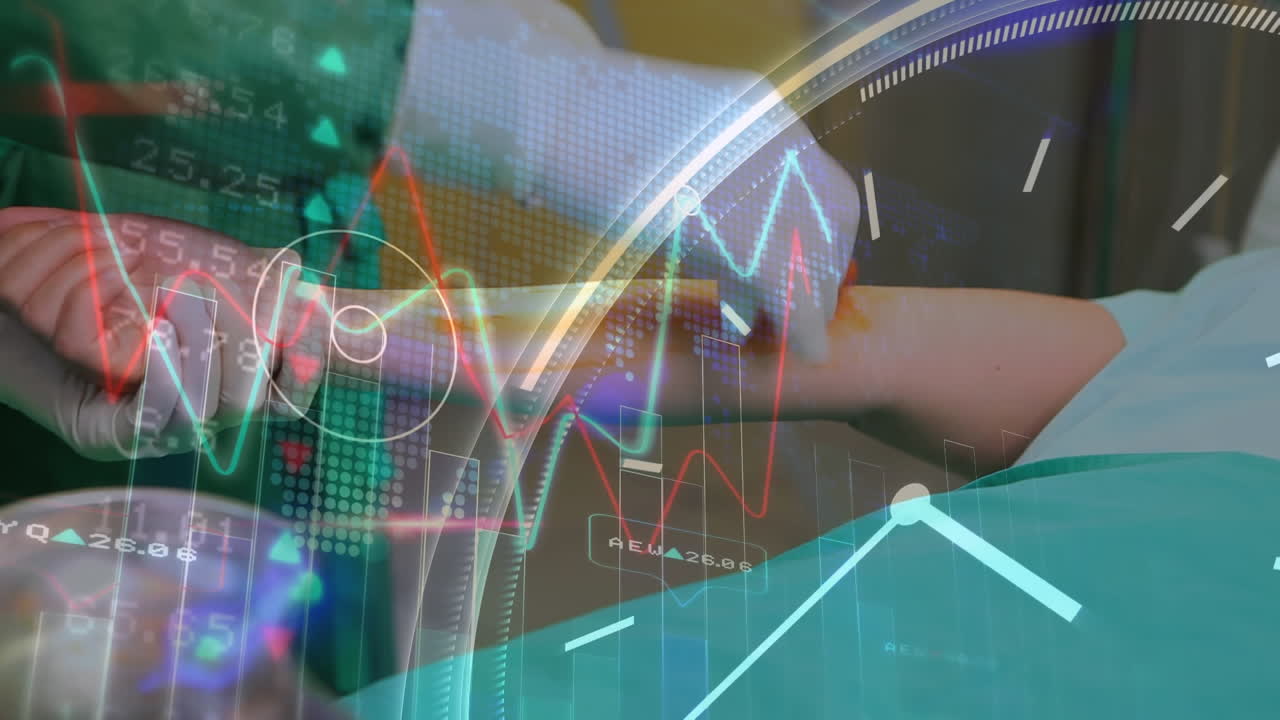 animación del procesamiento de datos sobre diversos cirujanos y pacientes en el quirófano