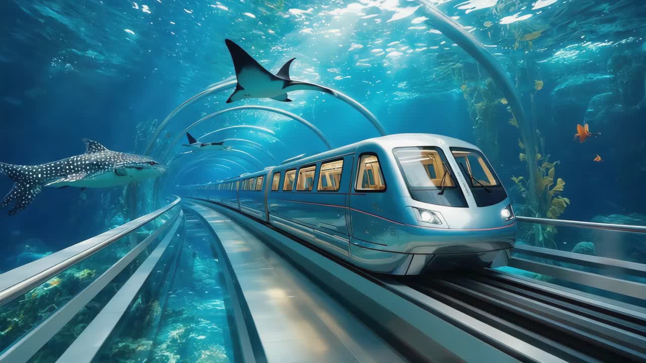 Tunnel ferroviario sottomarino con vita marina