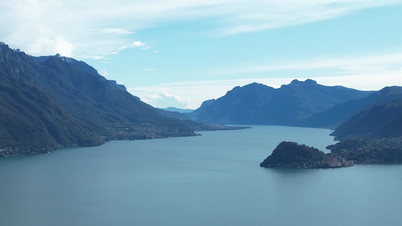 Breathtaking aerial view of the Italian Alps and lake landscape