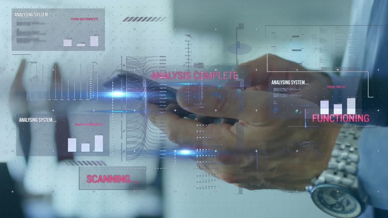 Animation of falling numbers over caucasian businesswoman using smartphone